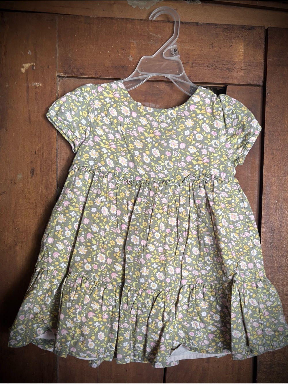 Baby Bgosh Floral Country Sage Green Tiered Girls' Dress 100% cotton 24 mo